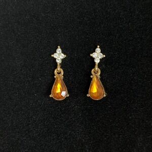 Gold Tone Citrine CZ Dainty Statement dangle earrings for pierced ears